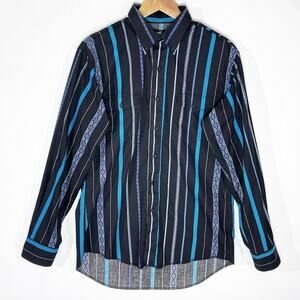 WRANGLER Men’s Vintage Cowboy Cut Long Sleeve Blue and Black Shirt L
